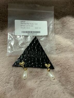 Luv Aj Gold Heart Pearl Drop Earrings